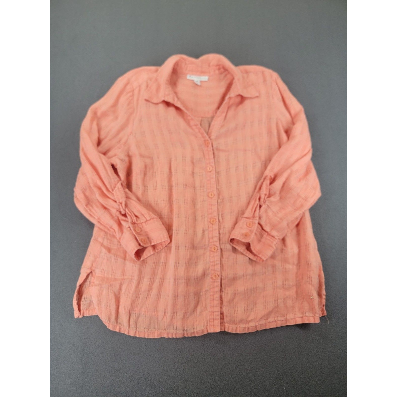 Jm Collection Shirt Womens 16w Orange Linen Button Front Lightweight Blouse Top